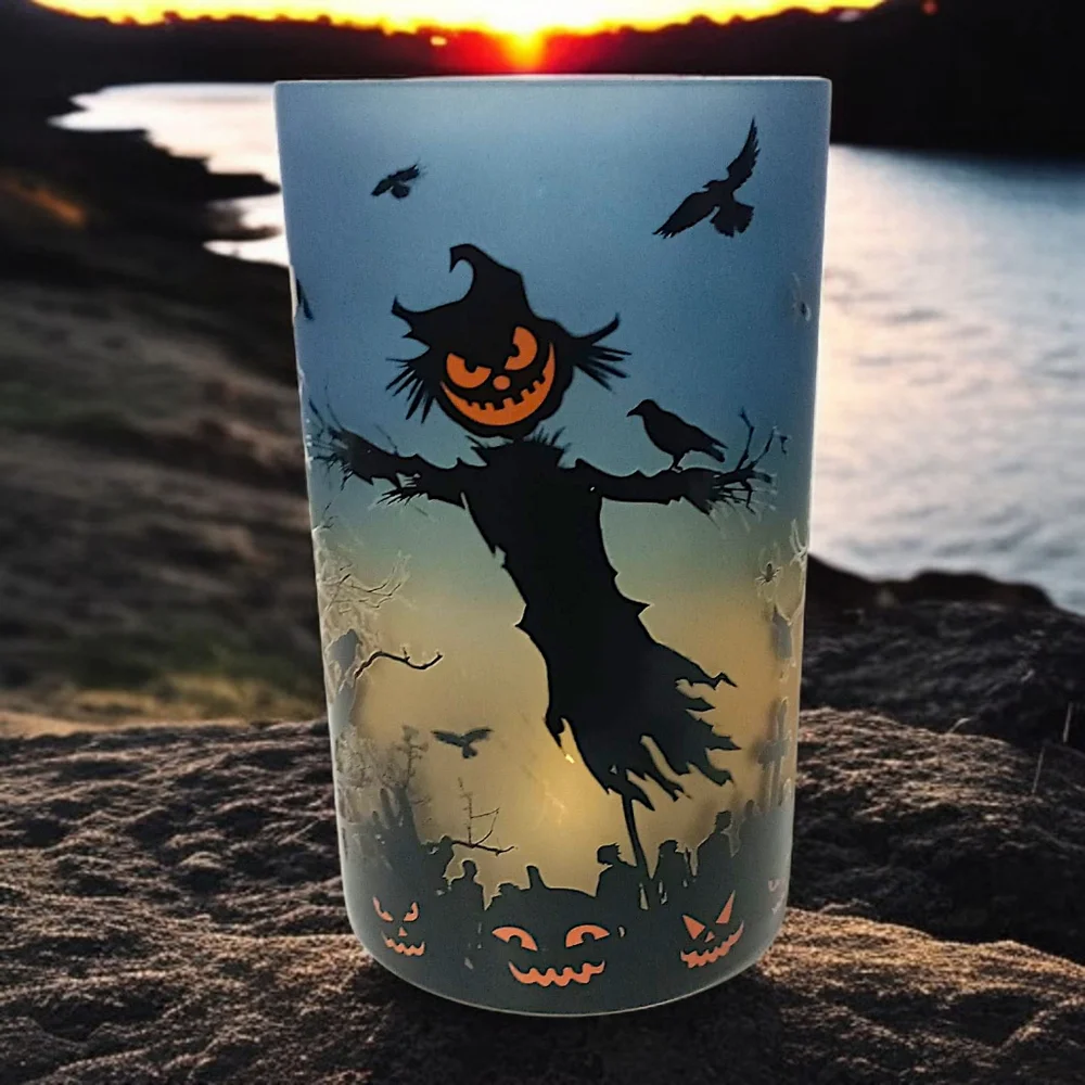 Yankee Candle Scarecrow Candle‎ Holder Glass Spooky Halloween Votive Tea Light